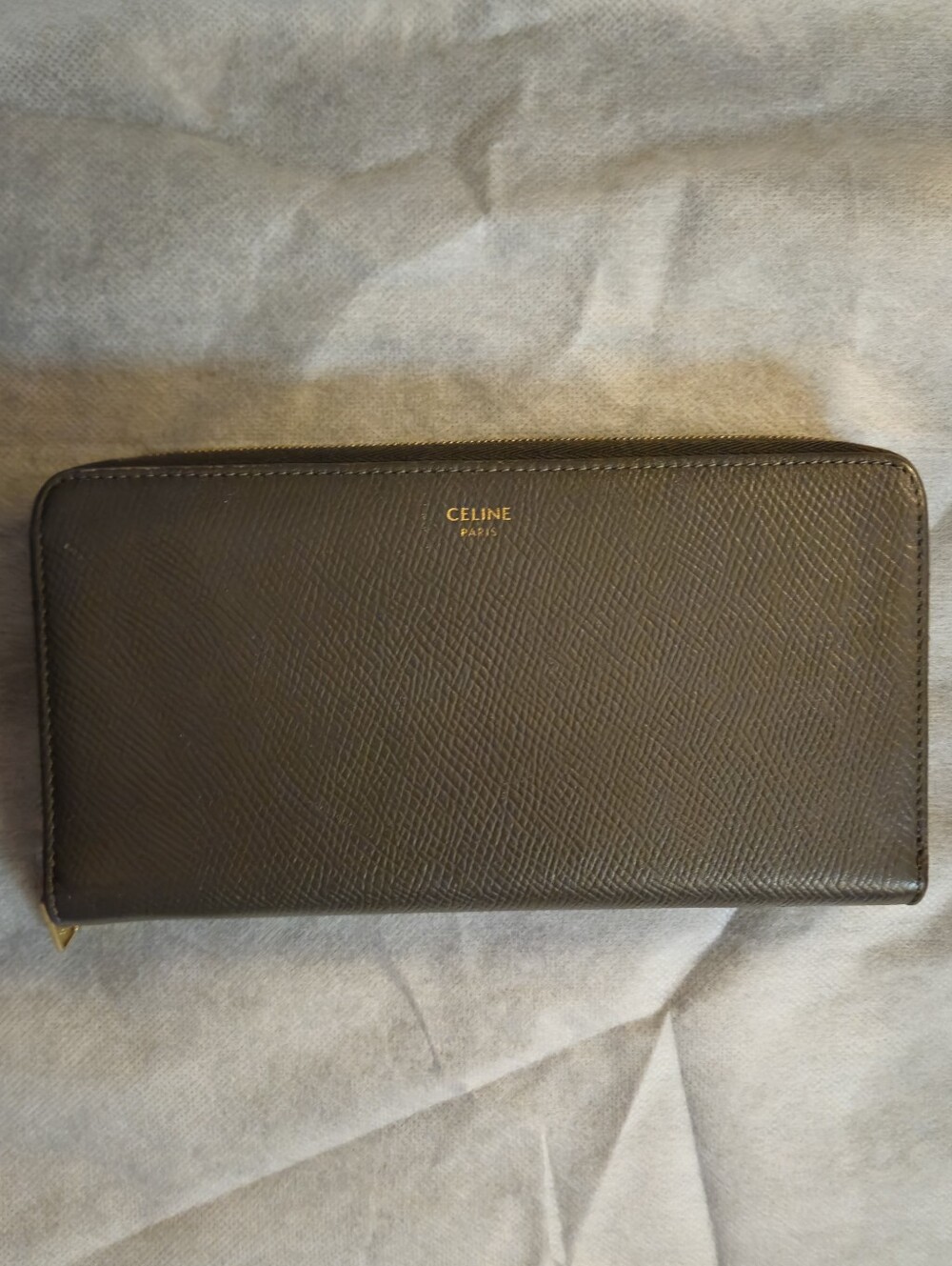 Celine Leather Zip-Around Wallet with Gold Logo
